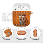 Personalized Wests Tigers Christmas AirPods Case Australian Rugby Fans - Pixelated Ugly Xmas Pattern Mascot Santa