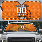 Personalized Wests Tigers Christmas Auto Sun Shade Australian Rugby Fans - Pixelated Ugly Xmas Pattern Mascot Santa