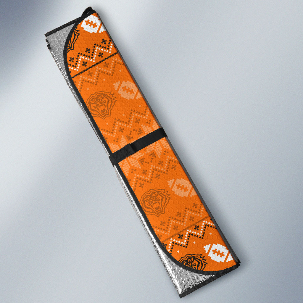 Personalized Wests Tigers Christmas Auto Sun Shade Australian Rugby Fans - Pixelated Ugly Xmas Pattern Mascot Santa