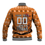Personalized Wests Tigers Christmas Baseball Jacket Australian Rugby Fans - Pixelated Ugly Xmas Pattern Mascot Santa