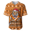 Personalized Wests Tigers Christmas Baseball Jersey Australian Rugby Fans - Pixelated Ugly Xmas Pattern Mascot Santa