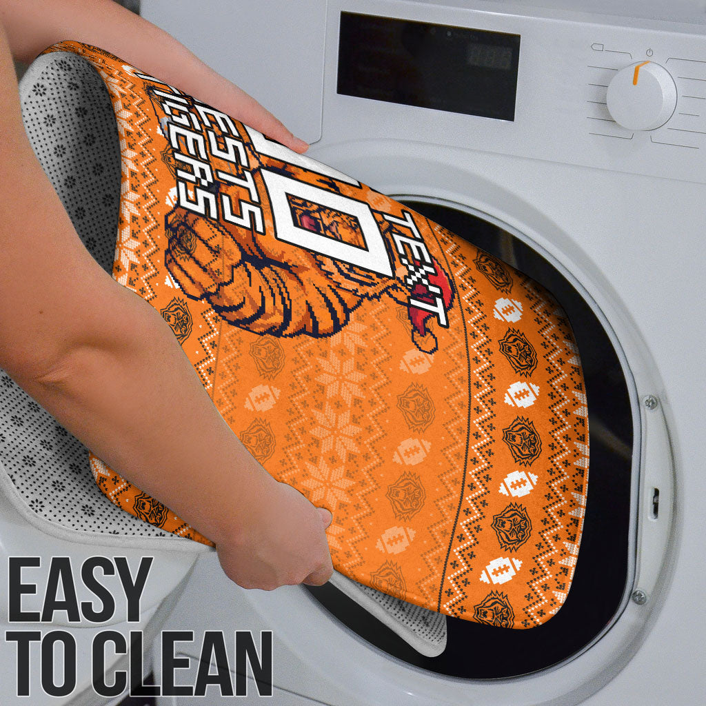 Personalized Wests Tigers Christmas Bathroom Set Australian Rugby Fans - Pixelated Ugly Xmas Pattern Mascot Santa