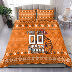 Personalized Wests Tigers Christmas Bedding Set Australian Rugby Fans - Pixelated Ugly Xmas Pattern Mascot Santa