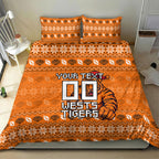 Personalized Wests Tigers Christmas Bedding Set Australian Rugby Fans - Pixelated Ugly Xmas Pattern Mascot Santa