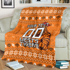 Personalized Wests Tigers Christmas Blanket Australian Rugby Fans - Pixelated Ugly Xmas Pattern Mascot Santa