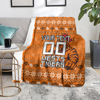 Personalized Wests Tigers Christmas Blanket Australian Rugby Fans - Pixelated Ugly Xmas Pattern Mascot Santa