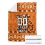 Personalized Wests Tigers Christmas Blanket Australian Rugby Fans - Pixelated Ugly Xmas Pattern Mascot Santa