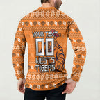 Personalized Wests Tigers Christmas Button Sweatshirt Australian Rugby Fans - Pixelated Ugly Xmas Pattern Mascot Santa