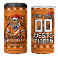 Personalized Wests Tigers Christmas 4 in 1 Can Cooler Tumbler Australian Rugby Fans - Pixelated Ugly Xmas Pattern Mascot Santa