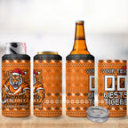 Personalized Wests Tigers Christmas 4 in 1 Can Cooler Tumbler Australian Rugby Fans - Pixelated Ugly Xmas Pattern Mascot Santa