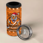 Personalized Wests Tigers Christmas 4 in 1 Can Cooler Tumbler Australian Rugby Fans - Pixelated Ugly Xmas Pattern Mascot Santa