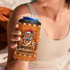 Personalized Wests Tigers Christmas 4 in 1 Can Cooler Tumbler Australian Rugby Fans - Pixelated Ugly Xmas Pattern Mascot Santa