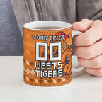 Personalized Wests Tigers Christmas Ceramic Mug Australian Rugby Fans - Pixelated Ugly Xmas Pattern Mascot Santa