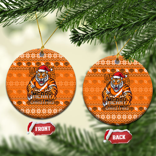 Wests Tigers Christmas Ceramic Ornament Australian Rugby Fans - Pixelated Ugly Xmas Pattern Mascot Santa