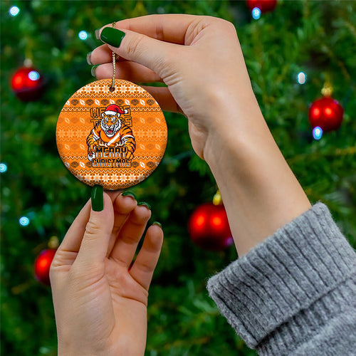 Wests Tigers Christmas Ceramic Ornament Australian Rugby Fans - Pixelated Ugly Xmas Pattern Mascot Santa
