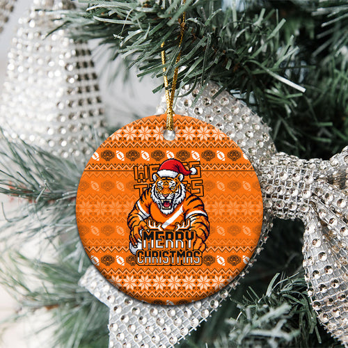 Wests Tigers Christmas Ceramic Ornament Australian Rugby Fans - Pixelated Ugly Xmas Pattern Mascot Santa