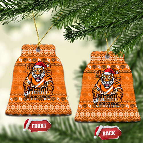 Wests Tigers Christmas Ceramic Ornament Australian Rugby Fans - Pixelated Ugly Xmas Pattern Mascot Santa