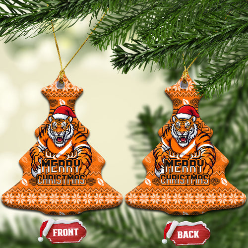 Wests Tigers Christmas Ceramic Ornament Australian Rugby Fans - Pixelated Ugly Xmas Pattern Mascot Santa