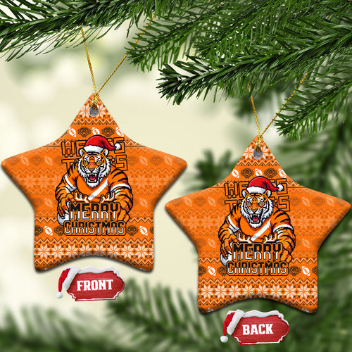 Wests Tigers Christmas Ceramic Ornament Australian Rugby Fans - Pixelated Ugly Xmas Pattern Mascot Santa