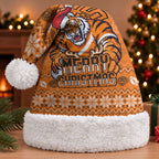 Wests Tigers Christmas Santa Hat Australian Rugby Fans - Pixelated Ugly Xmas Pattern Mascot Santa
