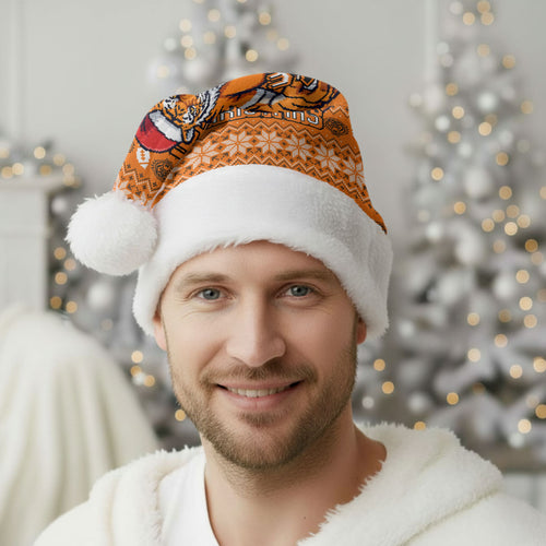 Wests Tigers Christmas Santa Hat Australian Rugby Fans - Pixelated Ugly Xmas Pattern Mascot Santa