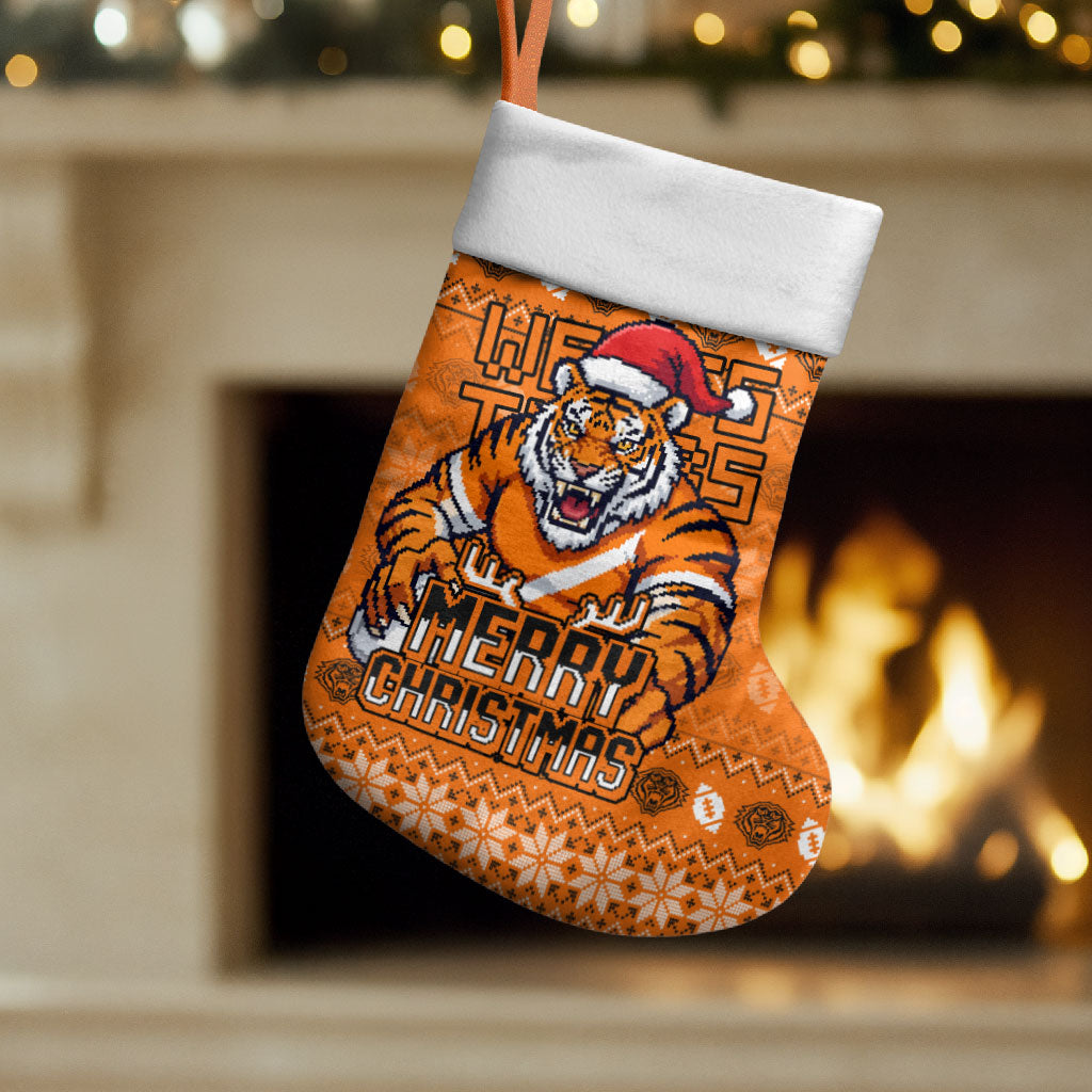 Wests Tigers Christmas Stocking Australian Rugby Fans - Pixelated Ugly Xmas Pattern Mascot Santa