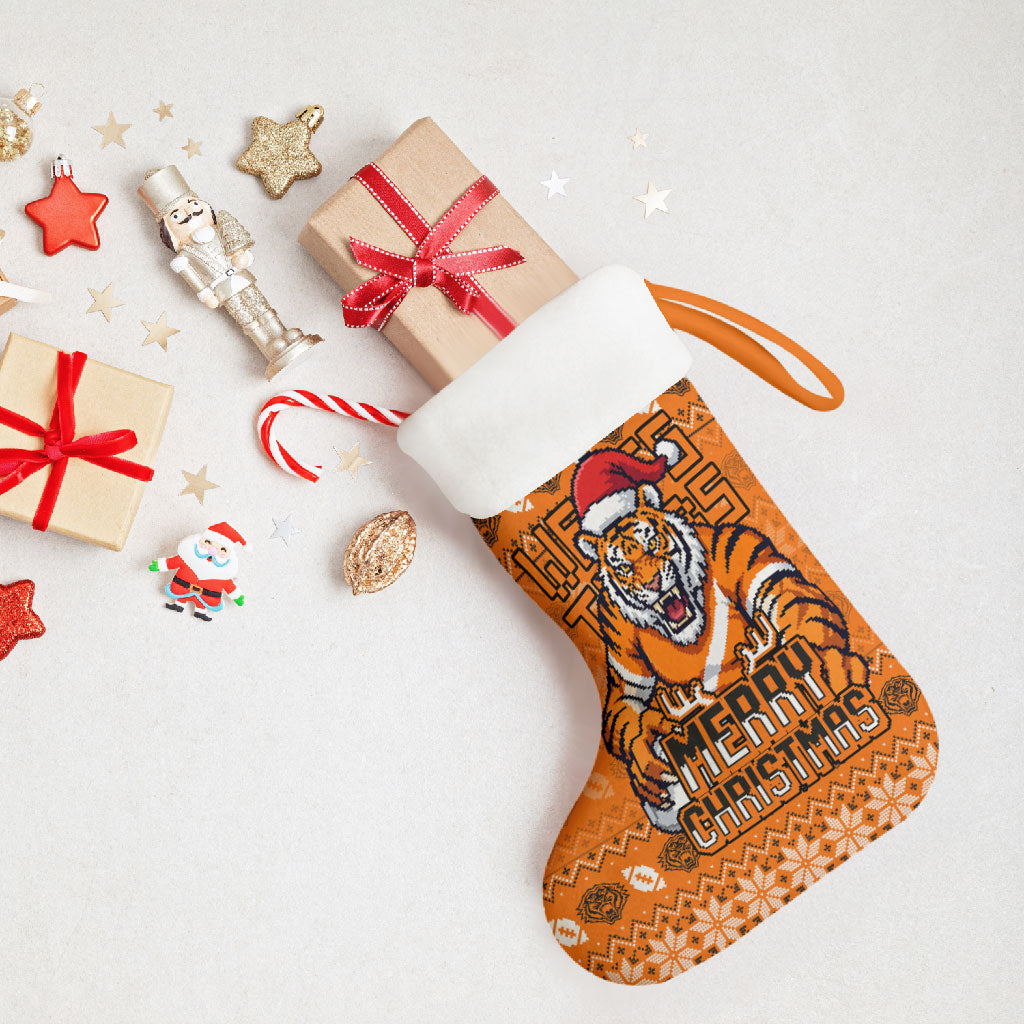 Wests Tigers Christmas Stocking Australian Rugby Fans - Pixelated Ugly Xmas Pattern Mascot Santa