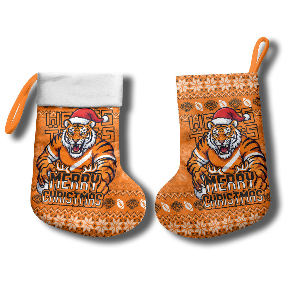 Wests Tigers Christmas Stocking Australian Rugby Fans - Pixelated Ugly Xmas Pattern Mascot Santa