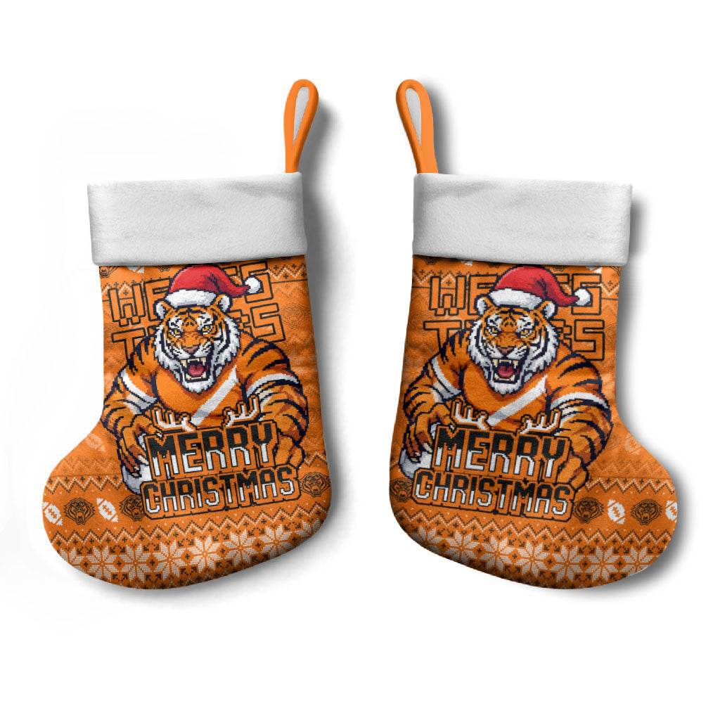Wests Tigers Christmas Stocking Australian Rugby Fans - Pixelated Ugly Xmas Pattern Mascot Santa
