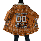 Personalized Wests Tigers Christmas Cloak Australian Rugby Fans - Pixelated Ugly Xmas Pattern Mascot Santa