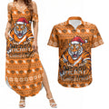 Personalized Wests Tigers Christmas Couples Matching Summer Maxi Dress and Hawaiian Shirt Australian Rugby Fans - Pixelated Ugly Xmas Pattern Mascot Santa