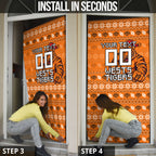 Personalized Wests Tigers Christmas Door Cover Australian Rugby Fans - Pixelated Ugly Xmas Pattern Mascot Santa
