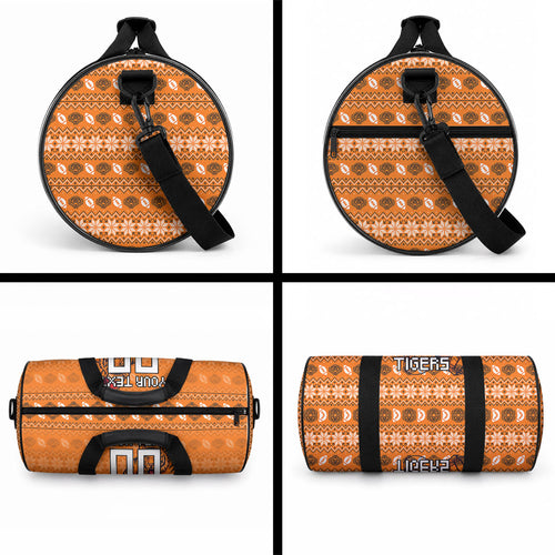 Personalized Wests Tigers Christmas Duffle Bag Australian Rugby Fans - Pixelated Ugly Xmas Pattern Mascot Santa