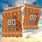 Personalized Wests Tigers Christmas Garden Flag Australian Rugby Fans - Pixelated Ugly Xmas Pattern Mascot Santa