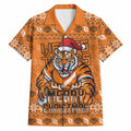 Personalized Wests Tigers Christmas Hawaiian Shirt Australian Rugby Fans - Pixelated Ugly Xmas Pattern Mascot Santa