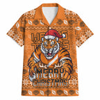 Personalized Wests Tigers Christmas Hawaiian Shirt Australian Rugby Fans - Pixelated Ugly Xmas Pattern Mascot Santa