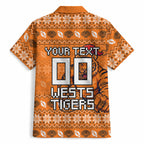 Personalized Wests Tigers Christmas Hawaiian Shirt Australian Rugby Fans - Pixelated Ugly Xmas Pattern Mascot Santa