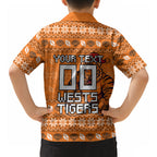 Personalized Wests Tigers Christmas Hawaiian Shirt Australian Rugby Fans - Pixelated Ugly Xmas Pattern Mascot Santa