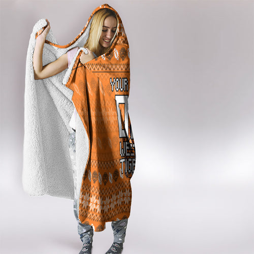 Personalized Wests Tigers Christmas Hooded Blanket Australian Rugby Fans - Pixelated Ugly Xmas Pattern Mascot Santa