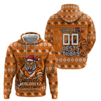 Personalized Wests Tigers Christmas Hoodie Australian Rugby Fans - Pixelated Ugly Xmas Pattern Mascot Santa