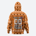 Personalized Wests Tigers Christmas Hoodie Australian Rugby Fans - Pixelated Ugly Xmas Pattern Mascot Santa