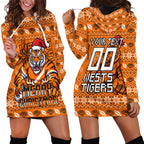 Personalized Wests Tigers Christmas Hoodie Dress Australian Rugby Fans - Pixelated Ugly Xmas Pattern Mascot Santa