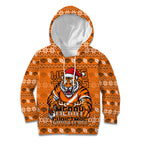 Personalized Wests Tigers Christmas Kid Hoodie Australian Rugby Fans - Pixelated Ugly Xmas Pattern Mascot Santa
