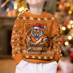Personalized Wests Tigers Christmas Kid Ugly Christmas Sweater Australian Rugby Fans - Pixelated Ugly Xmas Pattern Mascot Santa