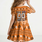 Personalized Wests Tigers Christmas Kid Short Sleeve Dress Australian Rugby Fans - Pixelated Ugly Xmas Pattern Mascot Santa
