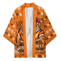 Personalized Wests Tigers Christmas Kimono Australian Rugby Fans - Pixelated Ugly Xmas Pattern Mascot Santa