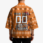 Personalized Wests Tigers Christmas Kimono Australian Rugby Fans - Pixelated Ugly Xmas Pattern Mascot Santa