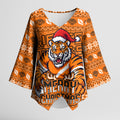 Personalized Wests Tigers Christmas Kimono Sleeve Blouse Australian Rugby Fans - Pixelated Ugly Xmas Pattern Mascot Santa
