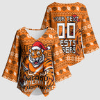 Personalized Wests Tigers Christmas Kimono Sleeve Blouse Australian Rugby Fans - Pixelated Ugly Xmas Pattern Mascot Santa
