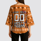 Personalized Wests Tigers Christmas Kimono Sleeve Blouse Australian Rugby Fans - Pixelated Ugly Xmas Pattern Mascot Santa